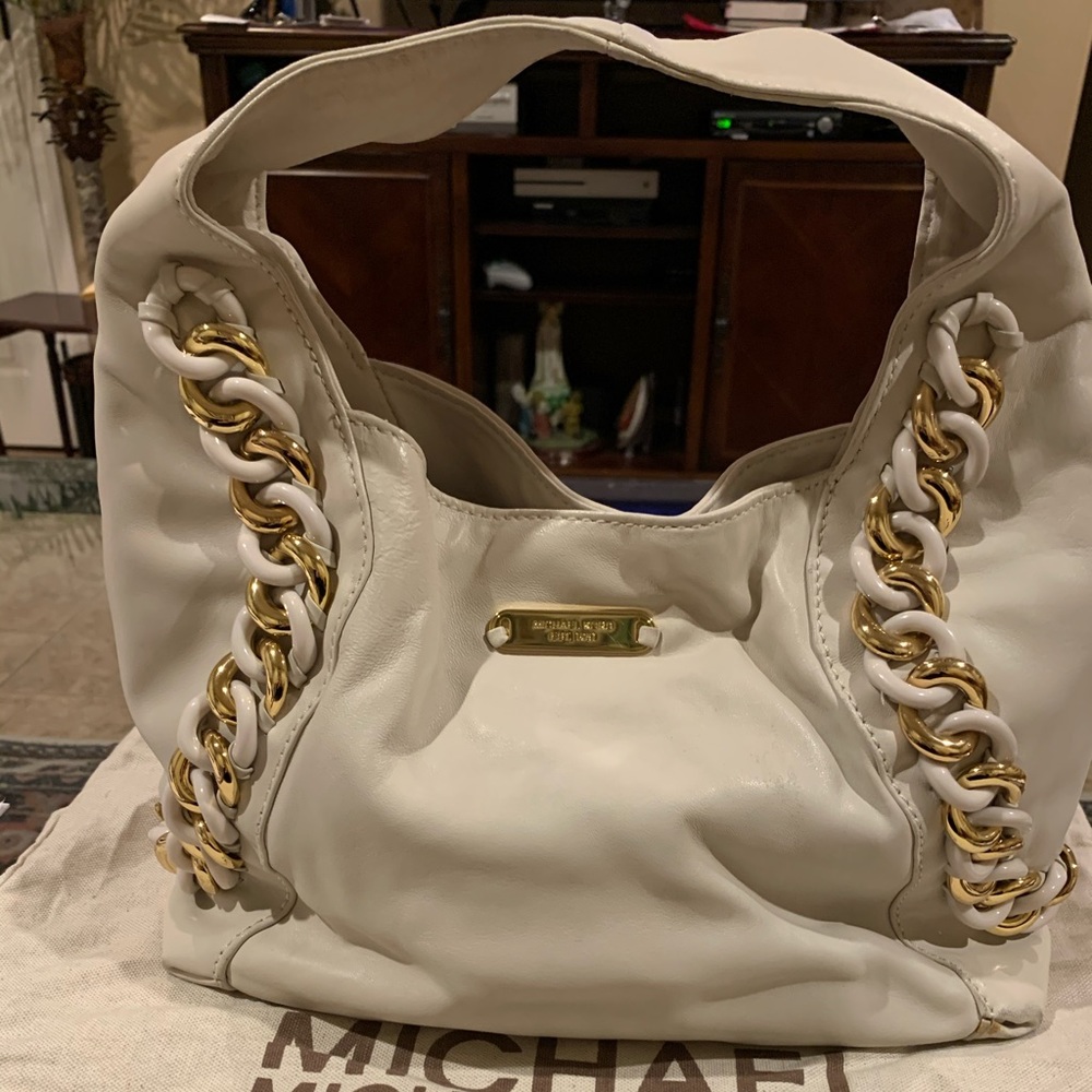 Michael Kors ivory leather chain hobo shoulder bag